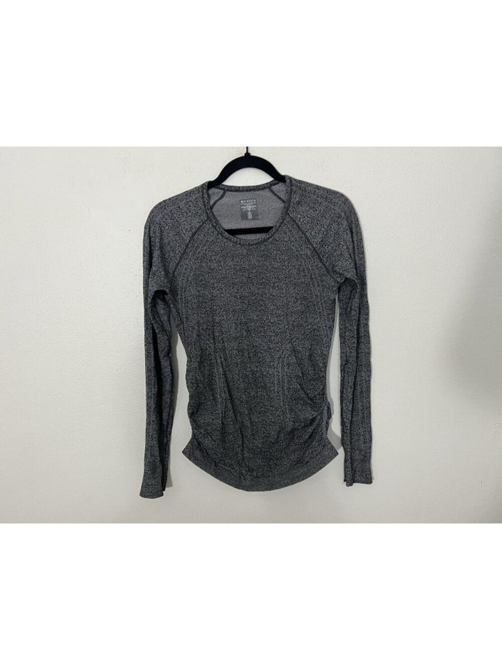 Athleta Heather Gray Long Sleeve Top With Thumbholes Ruched Sides Size Small